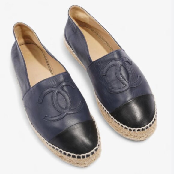 Chanel Lambskin Espadrilles Navy/Black Size 8 - Picture 1 of 8